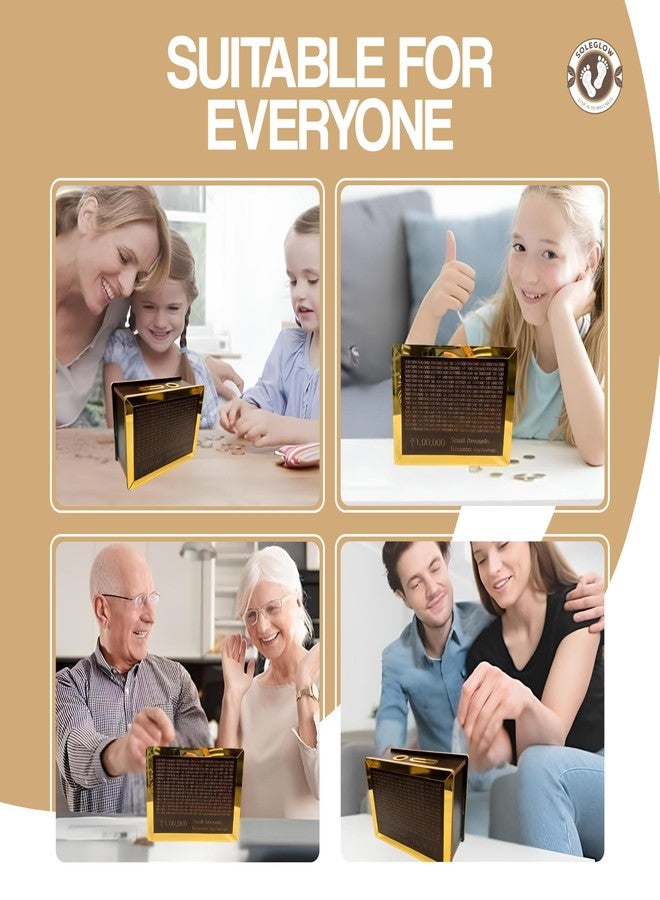 SOLEGLOW Wooden Piggy Bank - Landscape Design Savings Box for Kids, Adults & Girls | 1,00,000 Savings Challenge Box | User-Friendly Cashbox, Coin Box & Money Saver (Golden) - Image 3